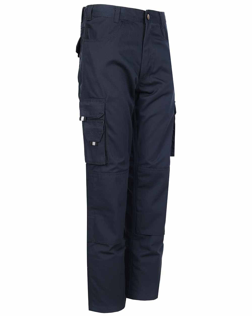 Navy Coloured TuffStuff Pro Work Trousers On A White Background 