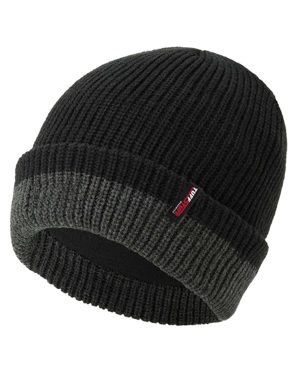 Black Grey Coloured TuffStuff Pro Work Two Tone Beanie On A White Background