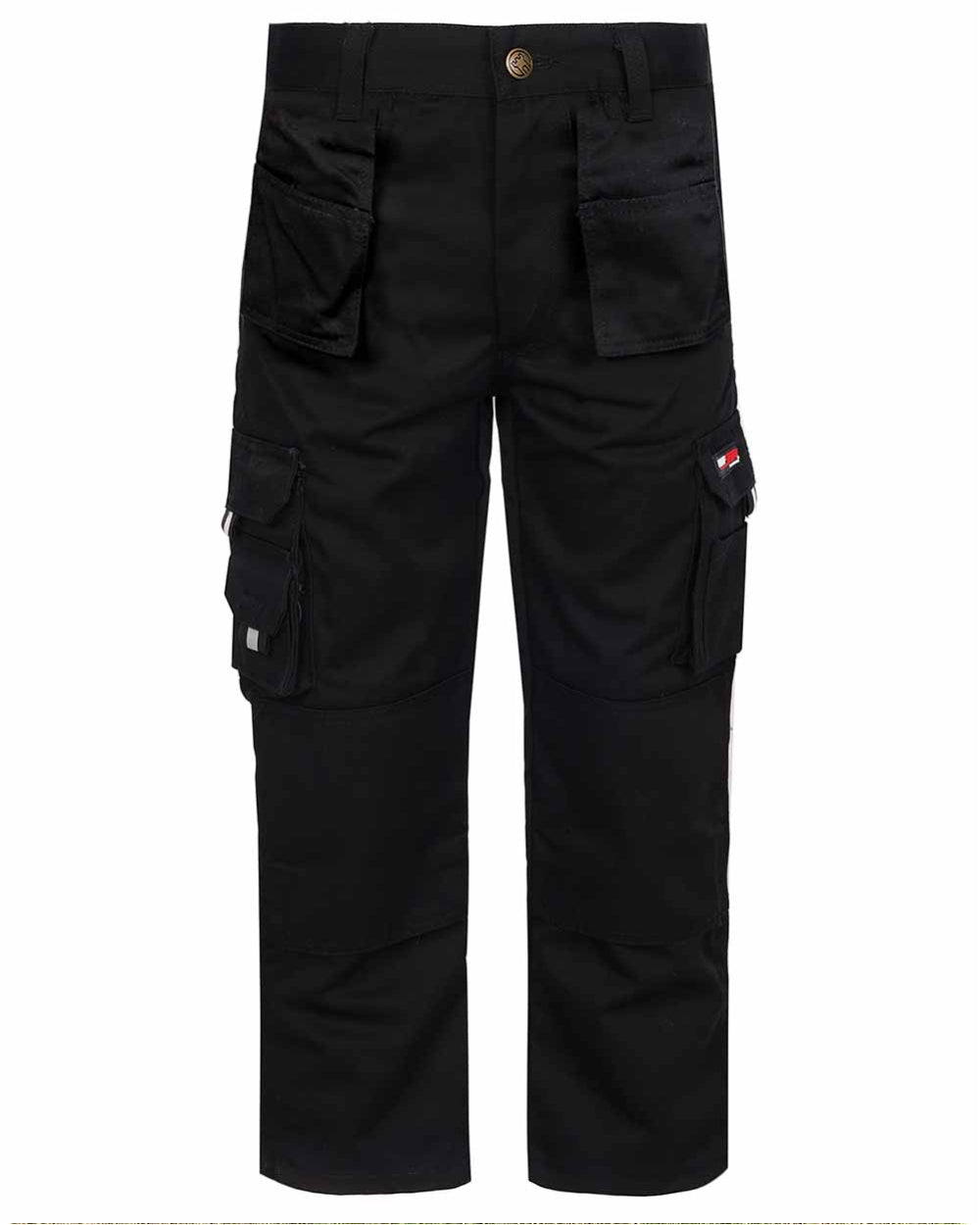 Black Coloured TuffStuff Junior Pro Work Trousers On A White Background 