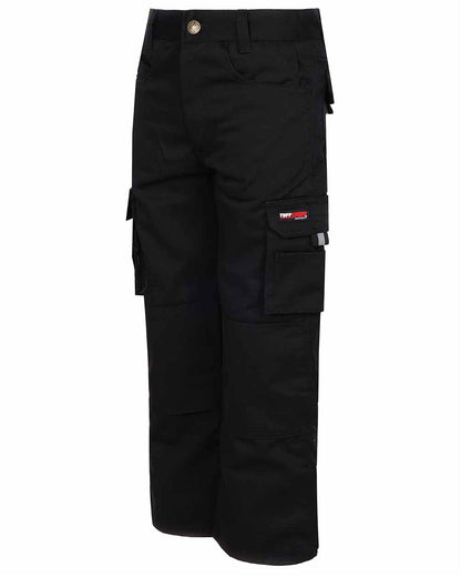 Black Coloured TuffStuff Junior Pro Work Trousers On A White Background 